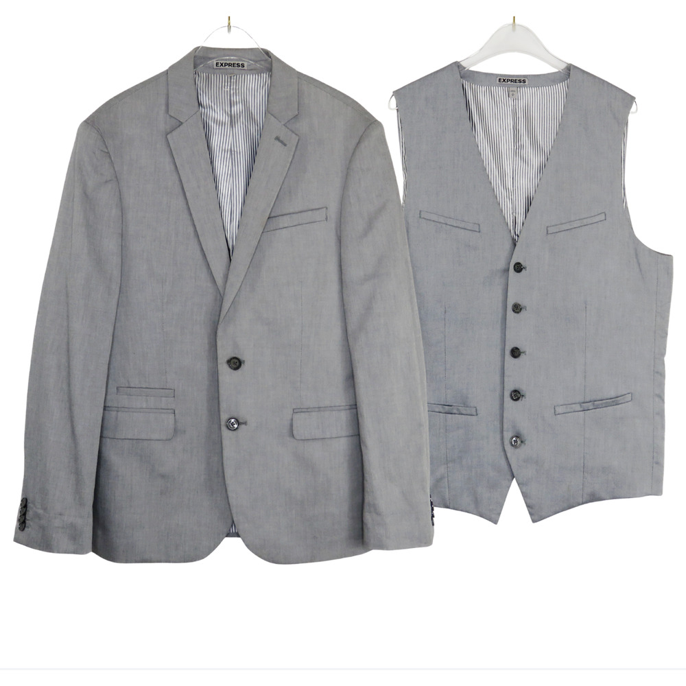 Express Photographer Gray Fitted Suit Jacket and Vest Small Men's Suit Set